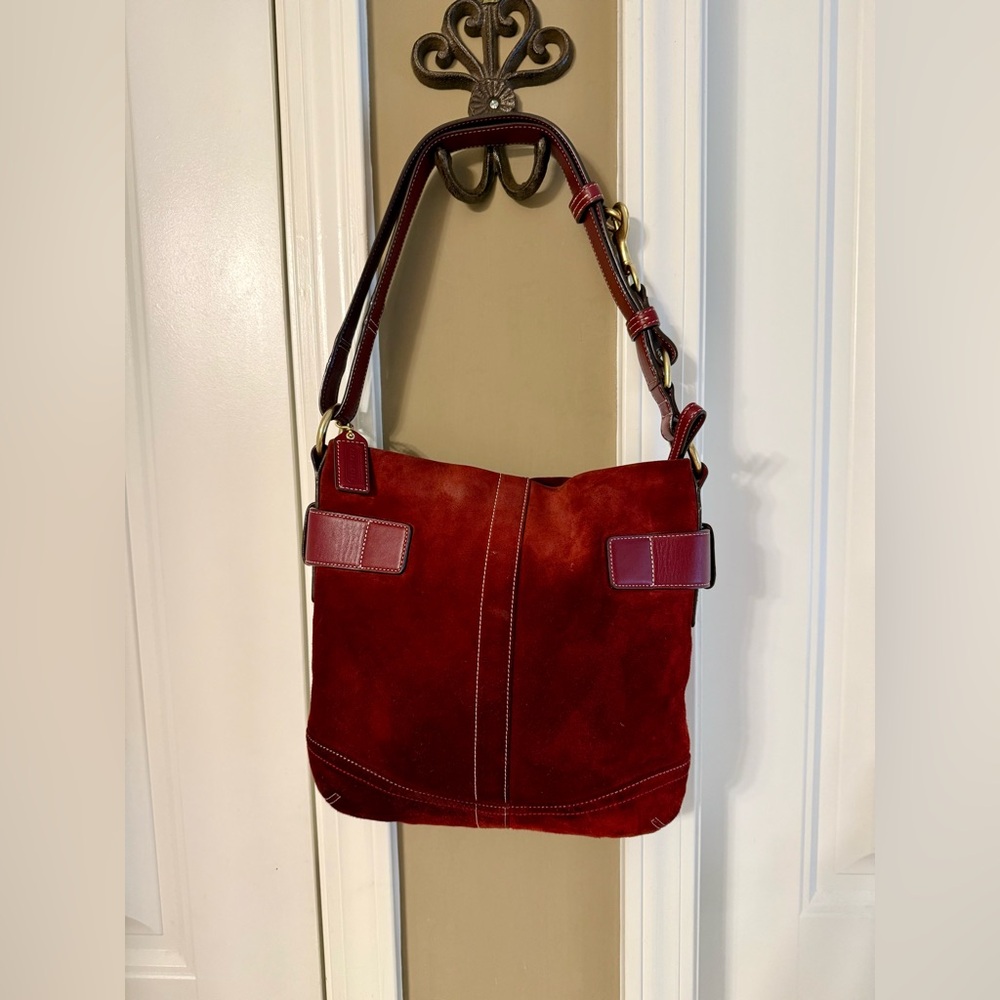 Coach Red Suede Shoulder Bag - Picture 4 of 10